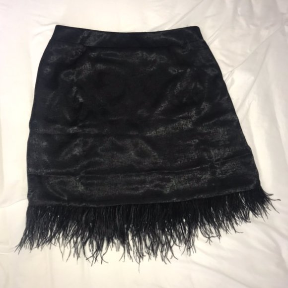 NWOT Hooked On You Black Satin Feather Mini Skirt - Picture 3 of 3